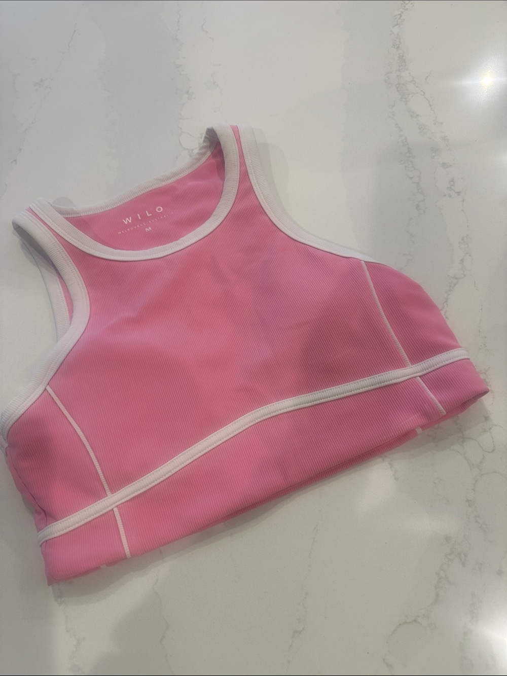 WILO pink and white ribbed pink sports bra size medium